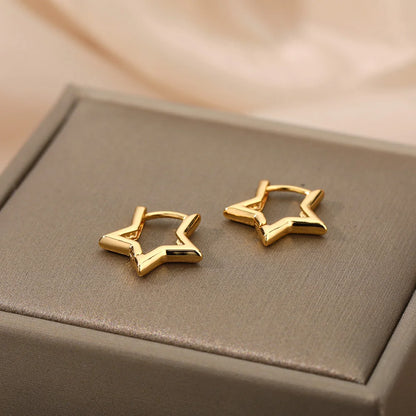 Luxury Star Earrings for Women: Stainless Steel Minimalist Hoops