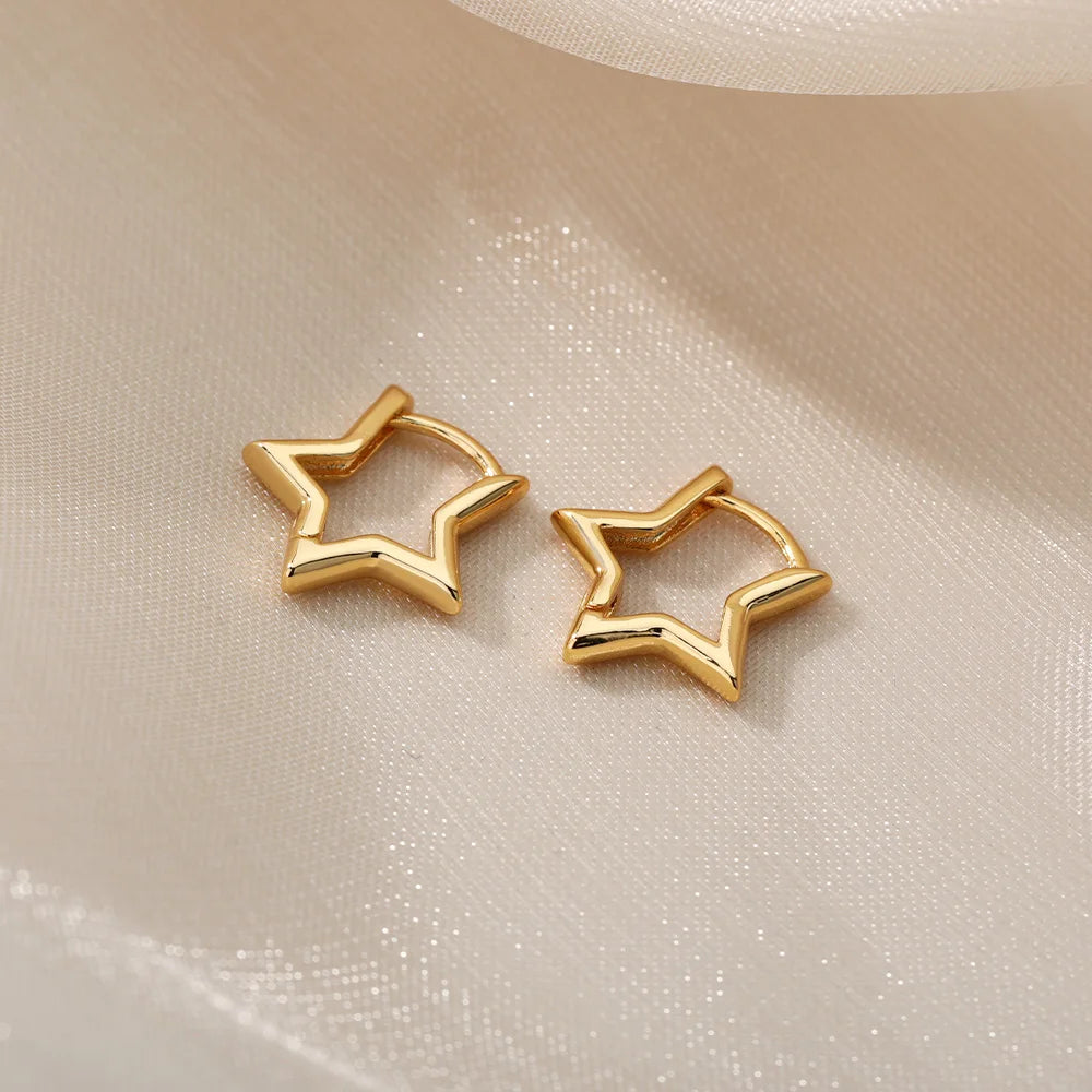 Luxury Star Earrings for Women: Stainless Steel Minimalist Hoops