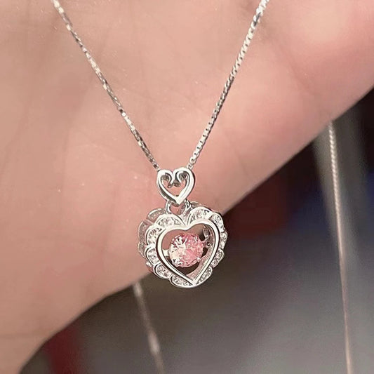 Pink Crystal Heart Necklace for Women and Girls