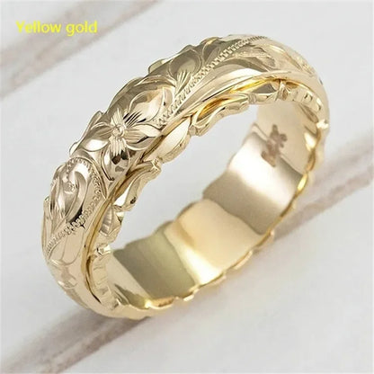 Blinging 14k Gold Plated Carved Rose Flower Ring: Elegant Ring for Women