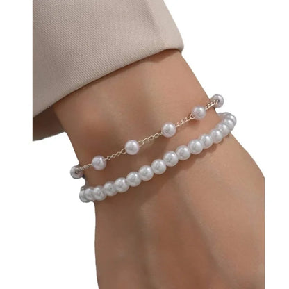 Sweet Beaded Bracelet - Elegant Imitation-Pearl Chain Wristband