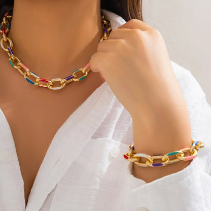 Colorful Bohemian Choker Necklace Bracelet Set - Cross Chain Jewelry for Women