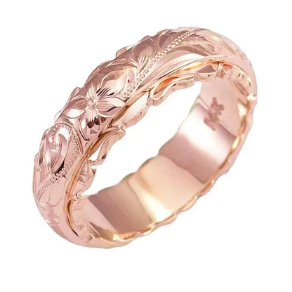 Blinging 14k Gold Plated Carved Rose Flower Ring: Elegant Ring for Women