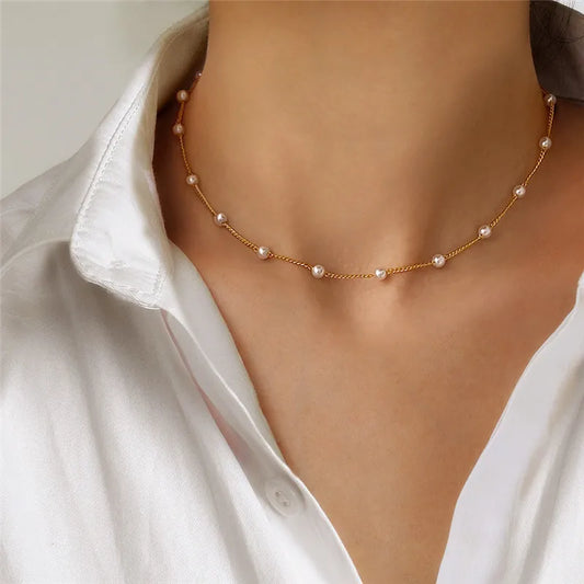 Goth Choker Necklace: Pearl Beads Women's Jewelry