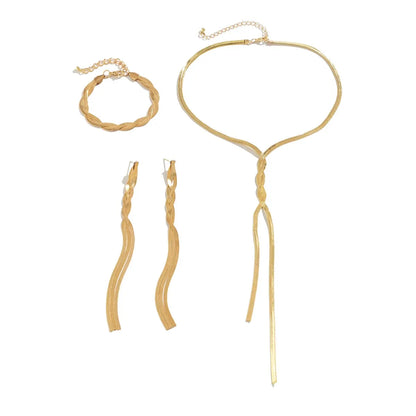 Fashion 3Pcs Gold V-Shaped Tassel Jewelry Set for Women