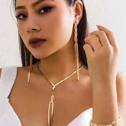 Fashion 3Pcs Gold V-Shaped Tassel Jewelry Set for Women