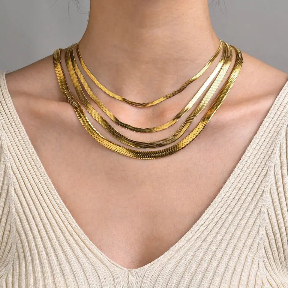 Fashion Snake Chain Necklace Stainless Steel Gold Color