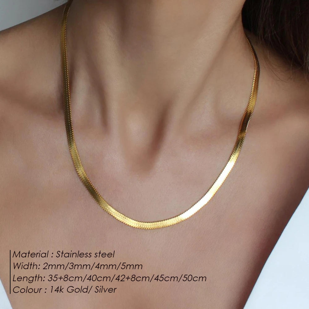 Fashion Snake Chain Necklace Stainless Steel Gold Color